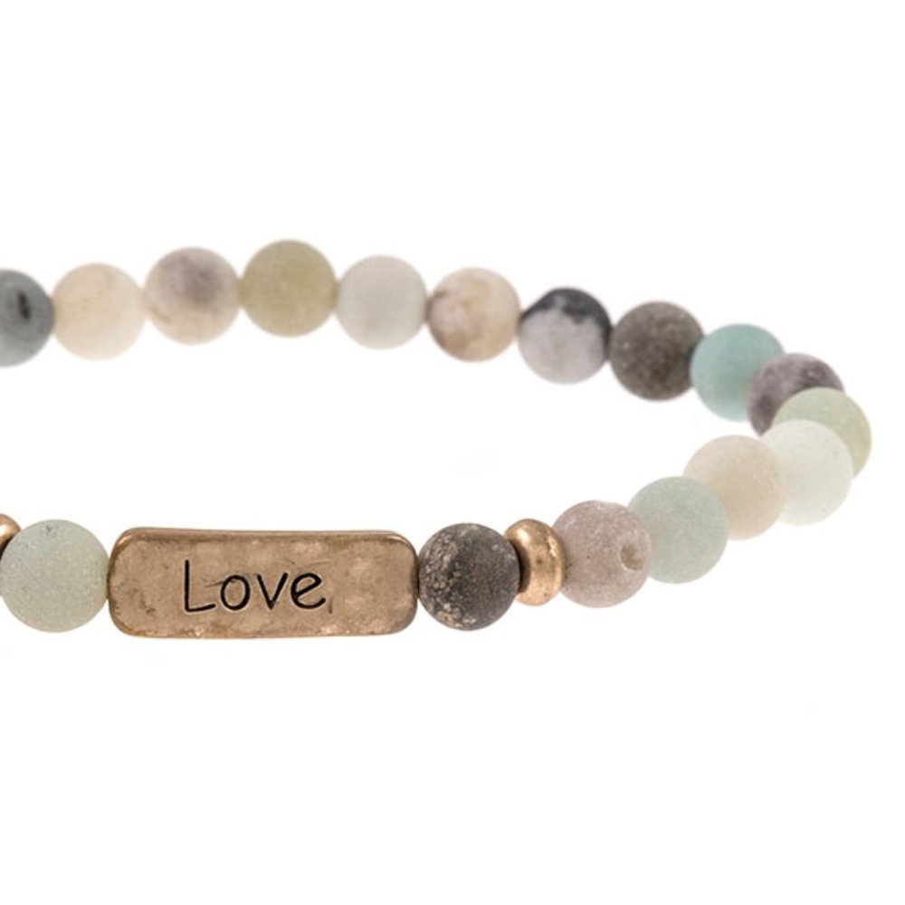 Multi-color "Love" Semi Precious bead bracelet set - Picture 6 of 7